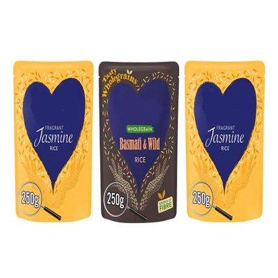 Fragrant Jasmine Rice and Basmati & Wild Wholegrain Rice, 250g Each, Pack of 3, Suitable for Vegetarians & Vegans