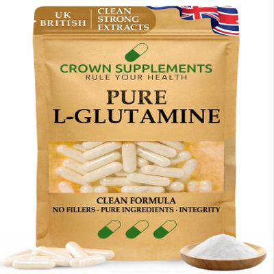 Pure L Glutamine Capsules Amino Acid | Clean Formula | Supports Muscle Function | Crown Supplements UK (360 Capsules)