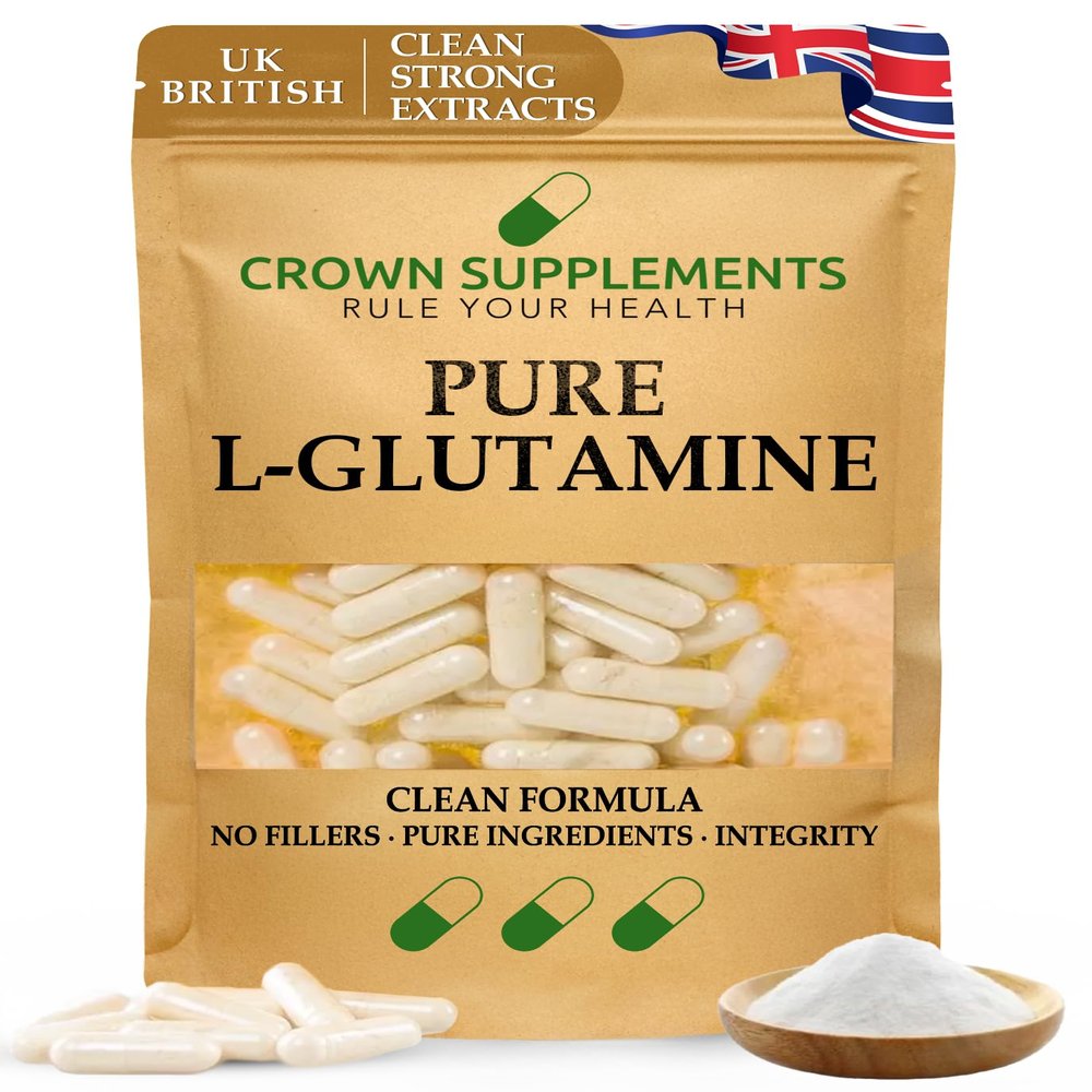 Pure L Glutamine Capsules Amino Acid | Clean Formula | Supports Muscle Function | Crown Supplements UK (360 Capsules)