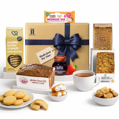Gluten Free Afternoon Tea Hamper Luxury Lemon Cake Hamper with Sweet Selection, Flapjack, Biscuits & Meringue Bar Coeliac Gifts for Women & Men Hatties Gifts
