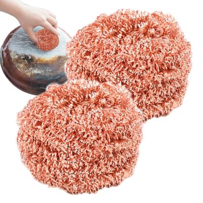 2 Pack Copper Scrubbers, Reusable Copper Wool Kitchen Dish Scouring Pads For Removing Rust, Burnt-on Food And Grease From Pots, Grills And Stovetops