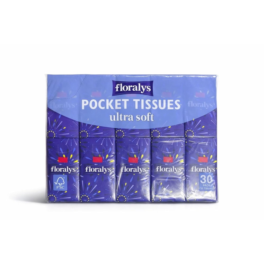Ark Future Floralys Ultra Soft Pocket Tissues 30 Travel Packs (4-Ply) | Compact Resealable Facial Tissues for Handbag, Car & School Use