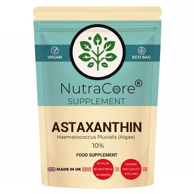 Astaxanthin 400mg Capsules Natural Haematococcus Pluvialis Algae Extract (10%), High Strength Antioxidant Support for Skin, Eyes & Immune Health, Non-GMO Vegan Supplement, UK Made-NutraCore (90)