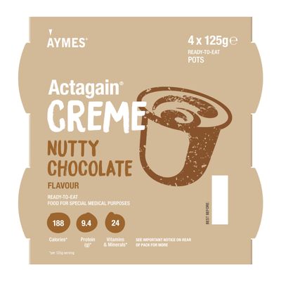 AYMES - Actagain Creme - Dessert-Style Nutritional Product - Nutty Chocolate - Pack of 1 - 4 x 125g Pots - Gluten Free & Vegetarian - Suitable for Adults and Children Aged 3+