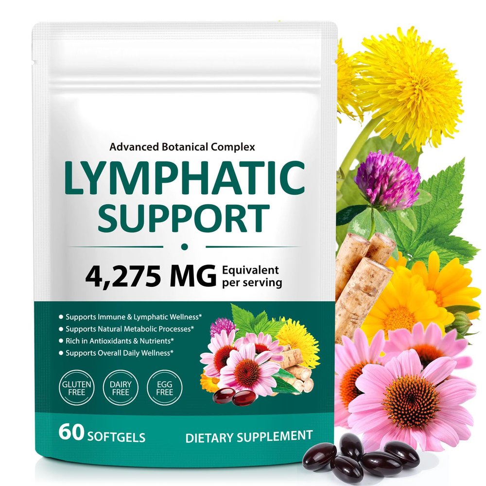 Lymphatic Drainage Supplement, Lymph System Support Supplement Lymph Cleanse Detox 21-in-1 Herbal Blend to Support Healthy Energy Levels and Immune Balance - 60PCS