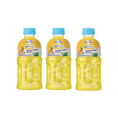 Mogu Mogu Nata De Coco Drink Tropical Delight Zero Sugar 320ml (Box of 3) | Refreshing Tropical Beverage with Nata De Coco | Zero Sugar and Ready to Drink | Ideal for Parties, Lunches and On-the-Go
