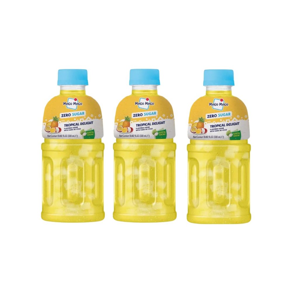 Mogu Mogu Nata De Coco Drink Tropical Delight Zero Sugar 320ml (Box of 3) | Refreshing Tropical Beverage with Nata De Coco | Zero Sugar and Ready to Drink | Ideal for Parties, Lunches and On-the-Go