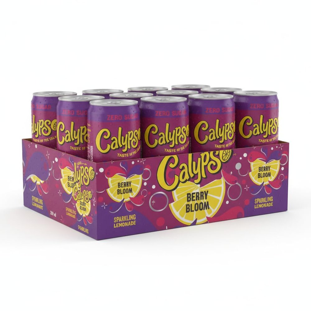 Calypso Sparkling Lemonade 330ml Cans Zero Sugar, Refreshing Carbonated Lemon Drink, Light & Crisp Flavour (Pack of 12, Berry Bloom)