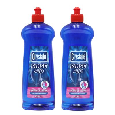 Crystale Dishwasher Rinse Aid Blue, Streak Free Formula, 2 pack x 500 ml