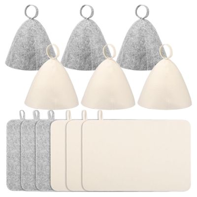 6Pcs Sauna Hat & 6Pcs Sauna Mat, Felt Head Protection Shower Hat with Loops, Accessories for Home Mat