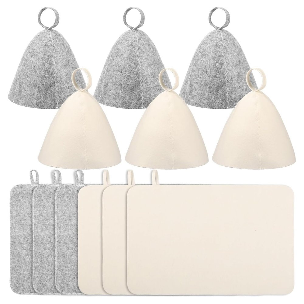 6Pcs Sauna Hat & 6Pcs Sauna Mat, Felt Head Protection Shower Hat with Loops, Accessories for Home Mat