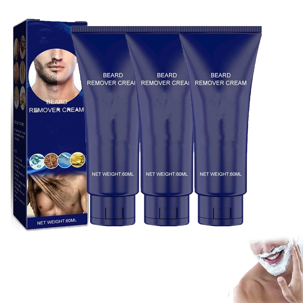Men P-ermanent Hair Beard Removal Cream, Men Hair Removal Cream, P-ermanent Hair Removal Cream, Natural Soft Painless Beard Remover Cream, Depilatory Paste Face for Face, Legs, Arms (3Pcs)