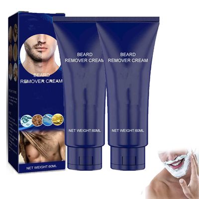 Men P-ermanent Hair Beard Removal Cream, Men Hair Removal Cream, P-ermanent Hair Removal Cream, Natural Soft Painless Beard Remover Cream, Depilatory Paste Face for Face, Legs, Arms (2Pcs)