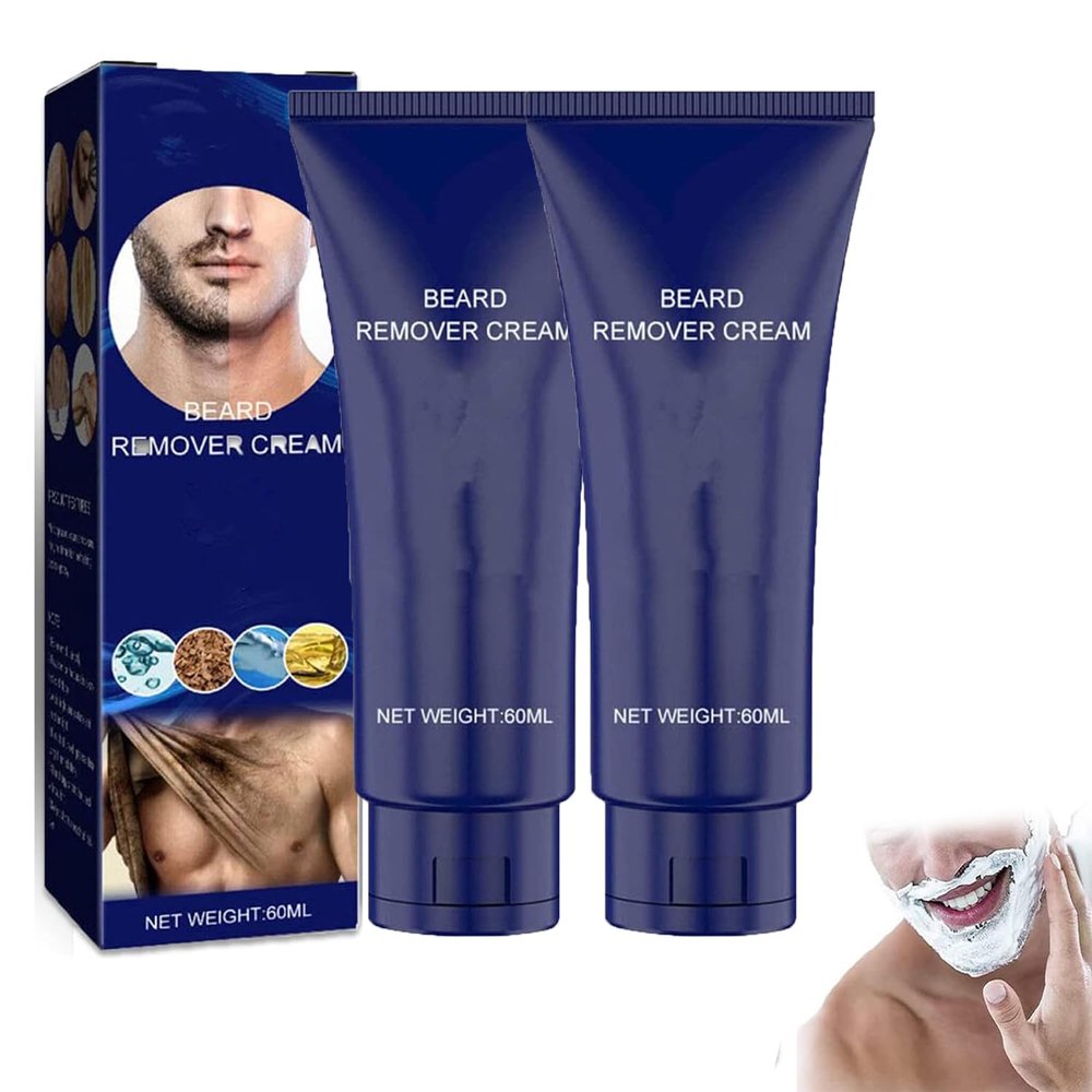 Men P-ermanent Hair Beard Removal Cream, Men Hair Removal Cream, P-ermanent Hair Removal Cream, Natural Soft Painless Beard Remover Cream, Depilatory Paste Face for Face, Legs, Arms (2Pcs)