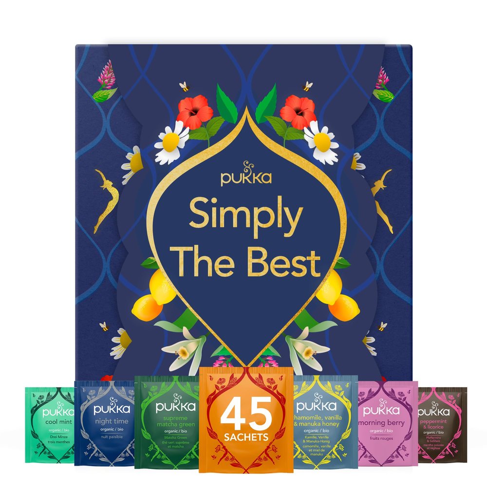 Pukka Herbs Premium Herbal Tea Selection Gift Set Box with Simply The Best Sleeve, Self-Care Eco-Friendly Selection, 45 Tea Bags, 9 Delicious Flavours