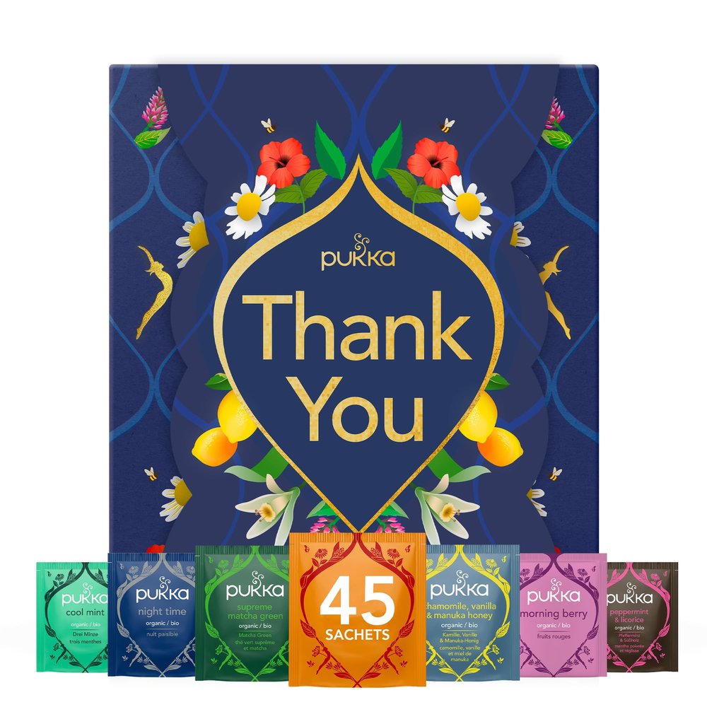 Pukka Herbs Premium Herbal Tea Selection Gift Set Box with Thank You Sleeve, Self-Care Eco-Friendly Selection, 45 Tea Bags, 9 Delicious Flavours