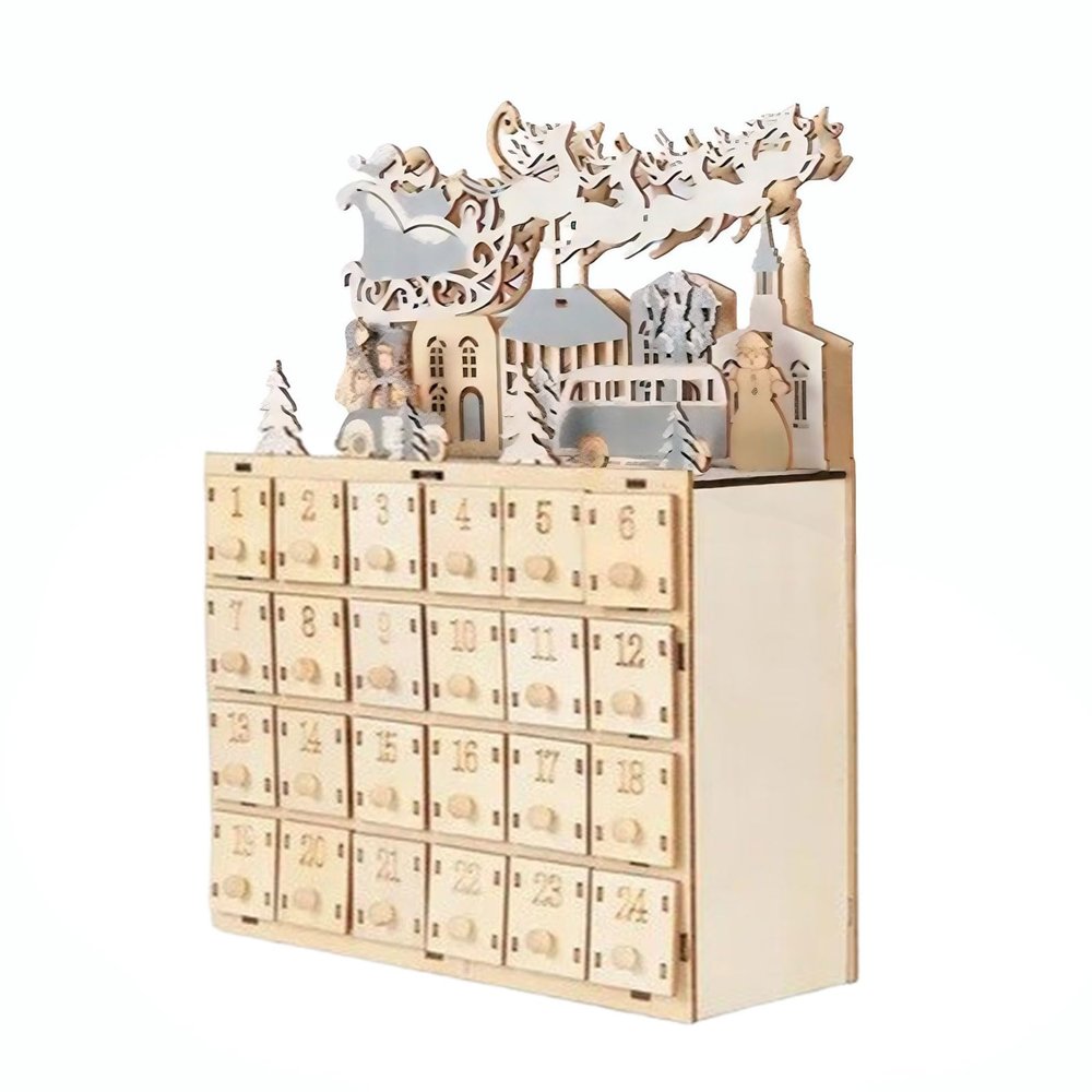 Uqezagpa 24 Compartment Wooden Advents Calendar for Festives Decorations Not Tools Assembly Christmas Countdowns Ages Christmas Countdowns Calendar Decoration