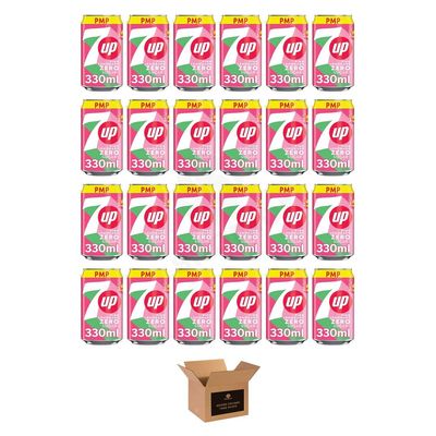 7UP Lemon & Lime Fizzy Drink Variety Regular & Zero Sugar Soft Drinks, Pink Lemonade, No Caffeine | Carbonated Refreshment, Cans/Bottles (Pack 24, Pink Lemonade Can 330ml)