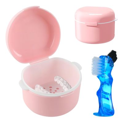 GmeDhc Denture Box with Strainer, Denture Boxes with Toothbrush, Orthodontic Retainer Box for Denture Storage and Soaking Gum Guards