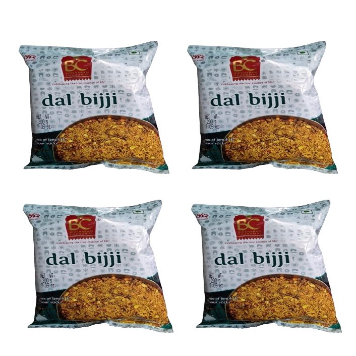Bhikharam Chandmal Dal Biji 200g - Crunchy Lentil Sev Mix - Traditional Indian Namkeen Snacks (Pack of 4)