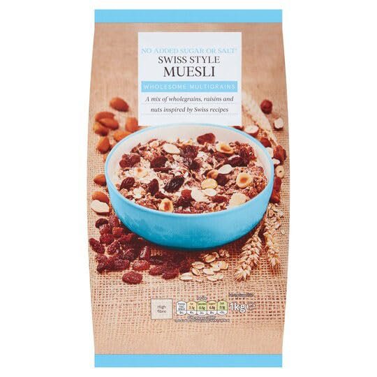 Swiss Style Muesli, No Added Sugar, Wholegrains Multigrains with Raisins and Nuts, 1kg, Suitable for Vegetarian