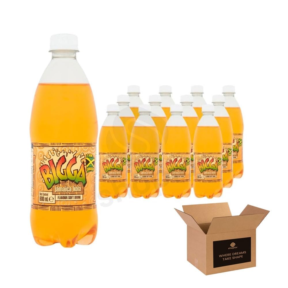 Bigga Flavoured Soft Drink Variety in Apple, Orange, Grape, Pineapple, Cream Soda & More | Sparkling Fizzy Summer Refreshing, Fruity Carbonated Party Bottles (Jamaica Kola 600ml - Pack 12)