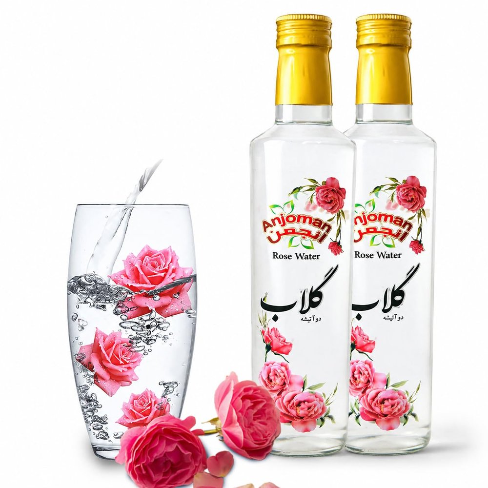 Anjoman Premium Rose Water - 500ml, Pure & Natural Food Grade Distilled Rosewater for Cooking & Skin Care, Antioxidant Rich Face Toner (Pack of 2)