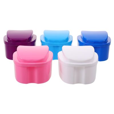 BAZEITFLOW 5pcs Denture Case Strainer Basket Retainer Container for Mouth Guard Portable Dental Storage Box Denture Soaking Case
