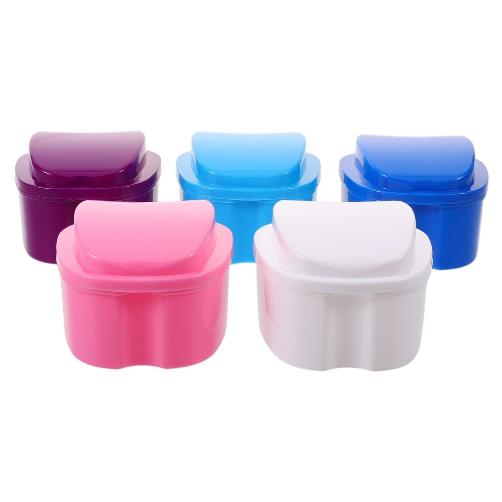 BAZEITFLOW 5pcs Denture Case Strainer Basket Retainer Container for Mouth Guard Portable Dental Storage Box Denture Soaking Case