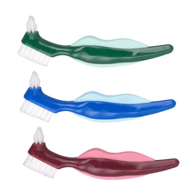 Operitacx 3pcs Dual Head Hard Bristle Denture Cleaning Brushes, False Teeth Toothbrush Set with Red, Green, Blue for Effective Oral Care and Denture Maintenance
