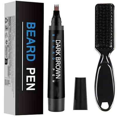 3-in-1 Waterproof Beard Filling Pen Kit for Men Beard Pencil Filler for Natural Shaping, Facial Hair Filler for Moustaches & Eyebrows, Natural & Durable, Effectively Improve Facial Hair (Dark Brown)