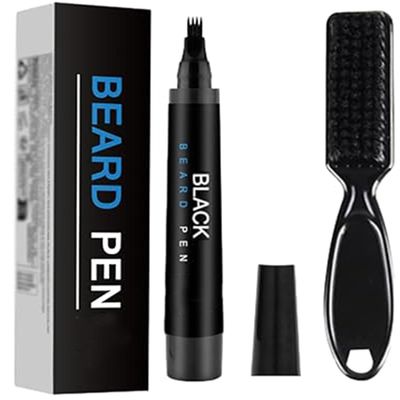 3-in-1 Waterproof Beard Filling Pen Kit for Men Beard Pencil Filler for Natural Shaping, Facial Hair Filler for Moustaches & Eyebrows, Natural & Durable, Effectively Improve Facial Hair (Black)