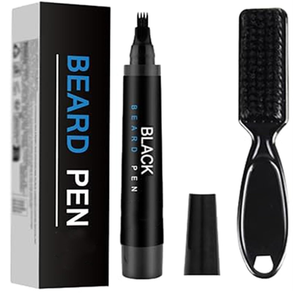 3-in-1 Waterproof Beard Filling Pen Kit for Men Beard Pencil Filler for Natural Shaping, Facial Hair Filler for Moustaches & Eyebrows, Natural & Durable, Effectively Improve Facial Hair (Black)