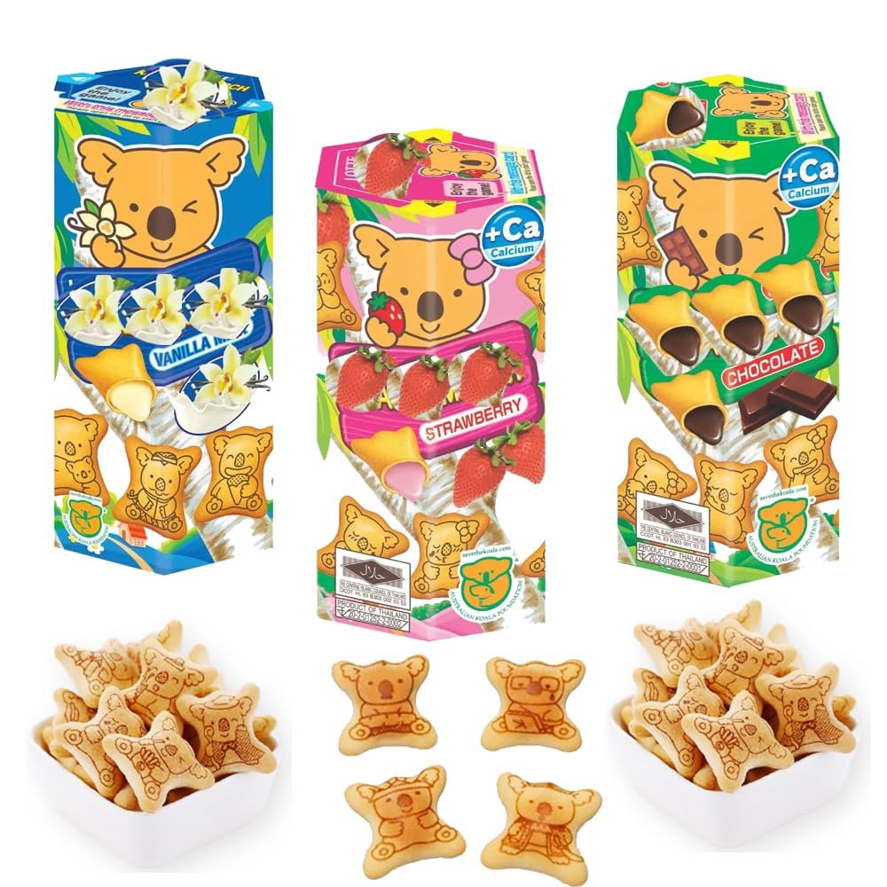 Chocolate,Vanilla,Strawberry Flavored Random Mixed Bite-Sized Biscuits 37g - Perfect For Lunch Boxes, On the go Snacks - le (3 x Mixed Packs)