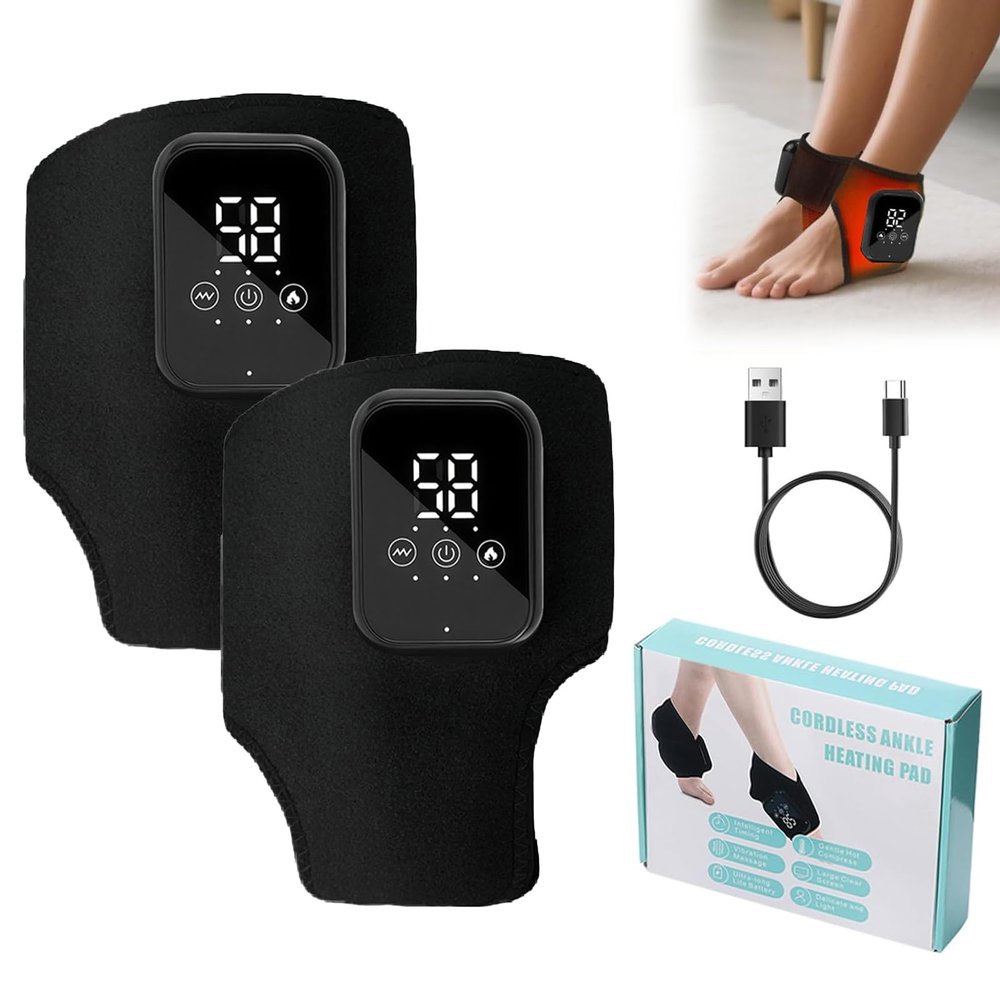 3 Speeds 3 Heating Levels Foot Massager, Triple Therapy Foot Massager, Heated Foot Massagers, Foot Renew Triple Method Massager, Portable Cordless Ankle Massager, Heated Ankle Brace (A-Black*2)