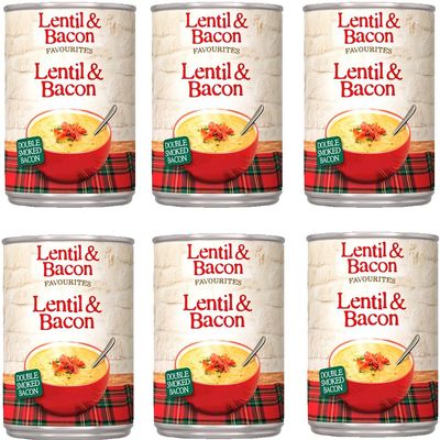 Assorted Variety Favourites Soup 400g Canned Chicken Broth, French Onion, Lentil & Bacon, Minestrone, Scotch Broth, Cream of Tomato & Potato & Leek - bxt (12 x Tin, Lentil & Bacon 400g)