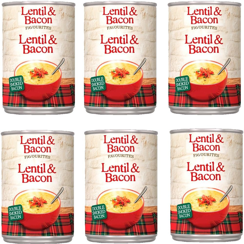 Assorted Variety Favourites Soup 400g Canned Chicken Broth, French Onion, Lentil & Bacon, Minestrone, Scotch Broth, Cream of Tomato & Potato & Leek - bxt (12 x Tin, Lentil & Bacon 400g)