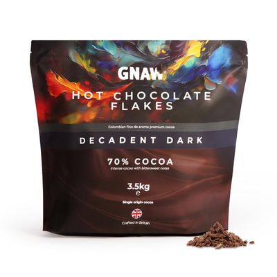 GNAW Dark Hot Chocolate Flakes 3.5kg Real Chocolate Flakes for Luxuriously Smooth, Caf-Style Hot Chocolate Ethically Sourced, 70% Single-Origin Colombian Cocoa, Palm Oil Free, Large Bulk Pack