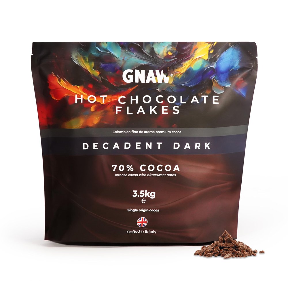 GNAW Dark Hot Chocolate Flakes 3.5kg Real Chocolate Flakes for Luxuriously Smooth, Caf-Style Hot Chocolate Ethically Sourced, 70% Single-Origin Colombian Cocoa, Palm Oil Free, Large Bulk Pack