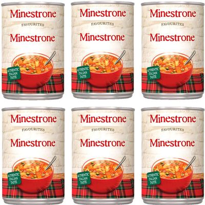 Assorted Variety Favourites Soup 400g Canned Chicken Broth, French Onion, Lentil & Bacon, Minestrone, Scotch Broth, Cream of Tomato & Potato & Leek - bxt (6 x Tin, Minestrone 400g)