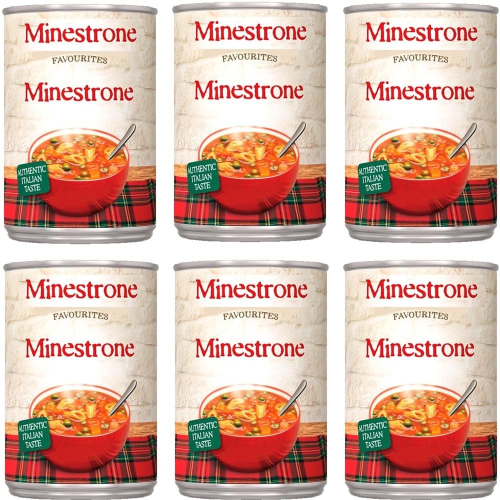 Assorted Variety Favourites Soup 400g Canned Chicken Broth, French Onion, Lentil & Bacon, Minestrone, Scotch Broth, Cream of Tomato & Potato & Leek - bxt (6 x Tin, Minestrone 400g)