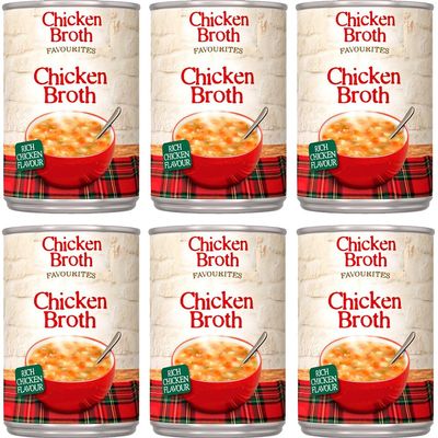 Assorted Variety Favourites Soup 400g Canned Chicken Broth, French Onion, Lentil & Bacon, Minestrone, Scotch Broth, Cream of Tomato & Potato & Leek - bxt (6 x Tin, Chicken Broth 400g)