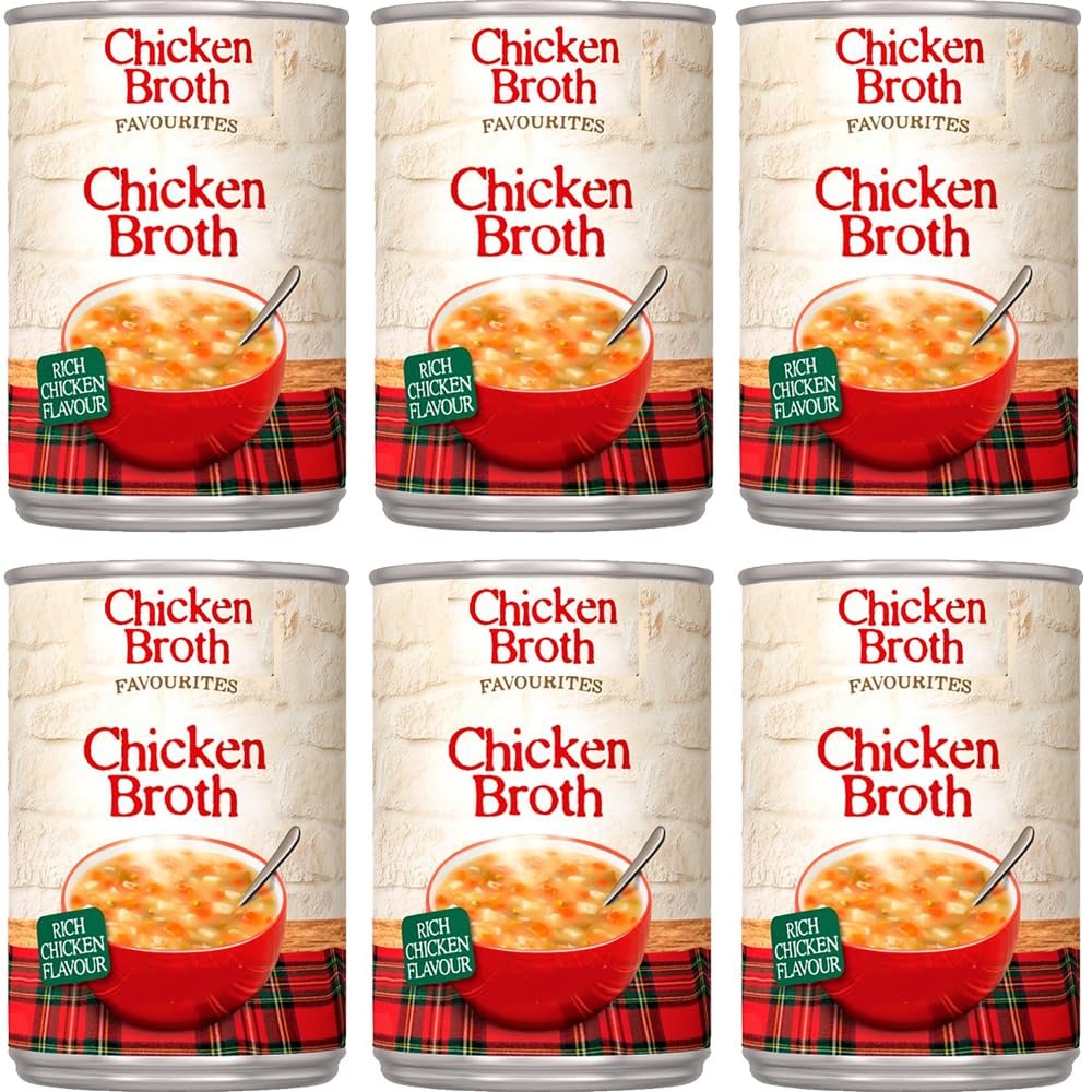 Assorted Variety Favourites Soup 400g Canned Chicken Broth, French Onion, Lentil & Bacon, Minestrone, Scotch Broth, Cream of Tomato & Potato & Leek - bxt (6 x Tin, Chicken Broth 400g)
