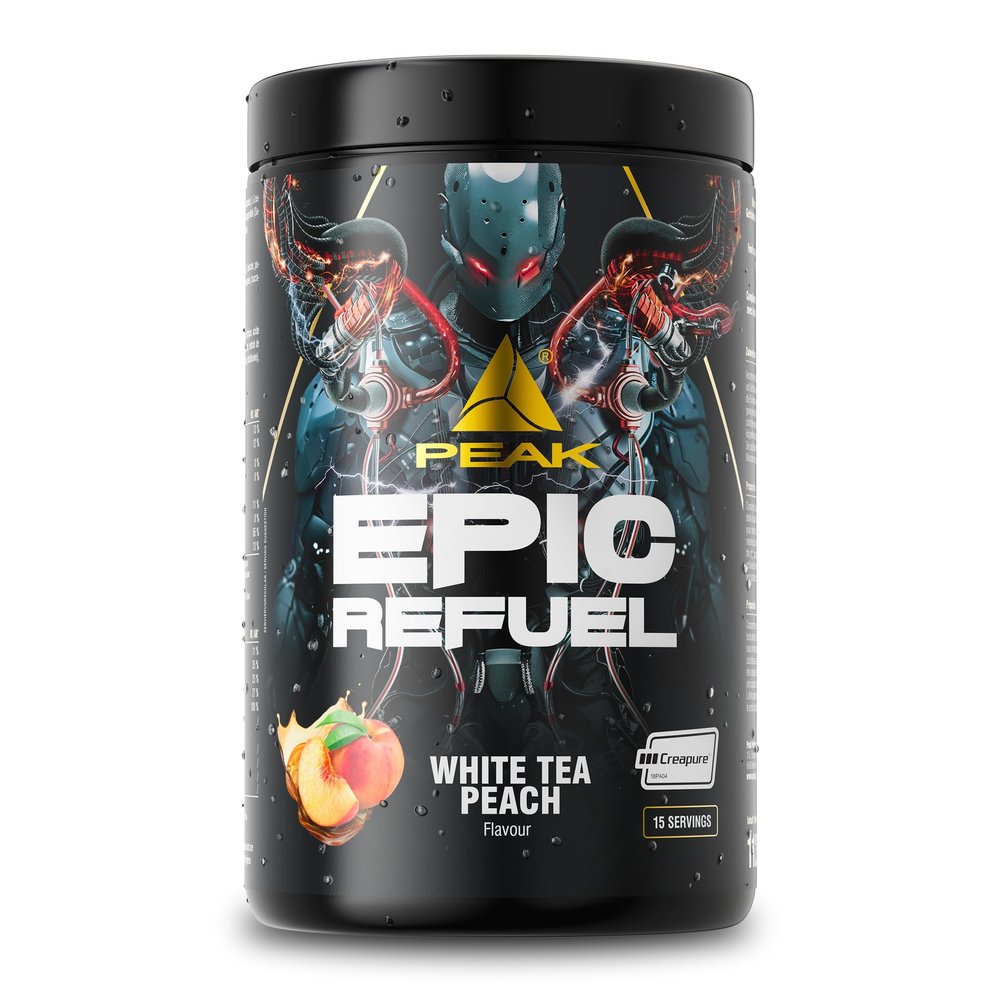 PEAK Epic Refuel - 1125g Flavour White Tea Peach I 15 Servings I Post-Workout Recovery Formula with Clear Whey, Creapure creatine, Maltodextrin, Leucine, Glutamine and Electrolytes
