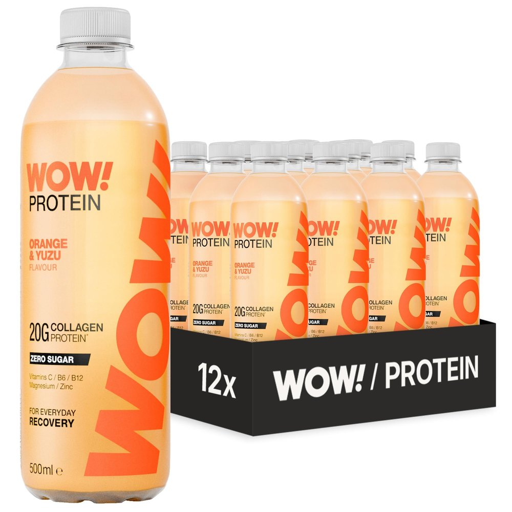 WOW! Protein - Orange & Yuzu - 20g Collagen Protein Drink - For Structural Body Support - 12 x 500ml Ready-to-Drink Bottles - Sugar Free, Fat Free, Halal Vitamin Water