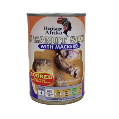 Heritage Afrika Peanut Cuisine with Mackerel Cooked & Canned Halal 400g (1, Heritage Afrika Peanut Soup with Mackerel Ready to Eat Ghanaian Groundnut Soup Cooked & Canned Halal 400g)