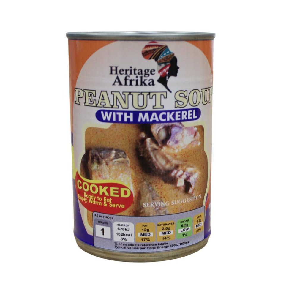 Heritage Afrika Peanut Cuisine with Mackerel Cooked & Canned Halal 400g (1, Heritage Afrika Peanut Soup with Mackerel Ready to Eat Ghanaian Groundnut Soup Cooked & Canned Halal 400g)