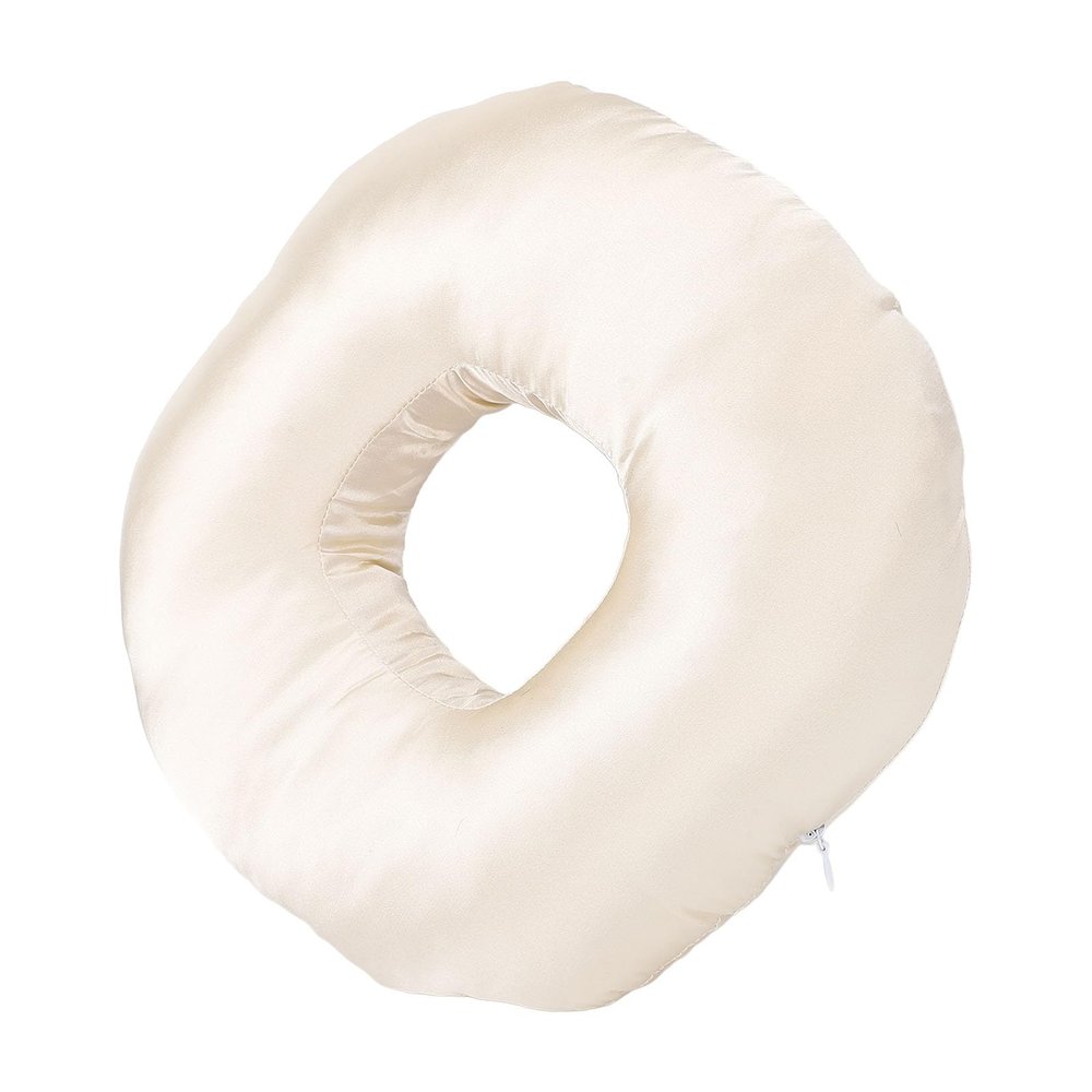 CHICIRIS Ear Piercing Pillow, Silky Satin Donut Pillow with Ear Hole, Comfort for Side Sleepers and Headphone Users