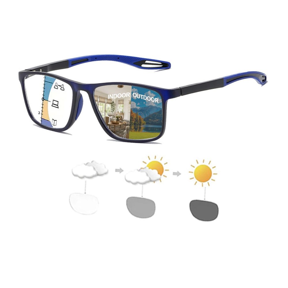 Progressive Multifocal Reading Glasses for Men and Women, Flexible Anti-Blue Light Readers, Sporty Design Lightweight Eyeglasses(Black/Blue,2.5x)