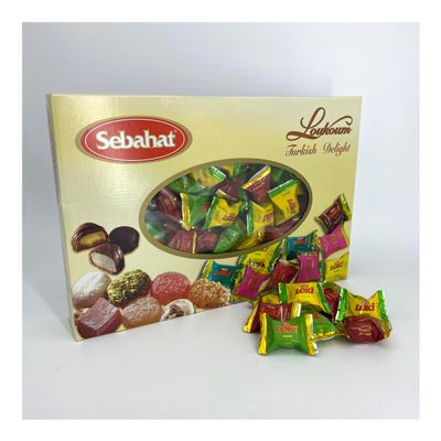 Sebahat 2kg Gift Box of Individually Wrapped Turkish Delight Mixed Flavours Lemon, Pomegranate and Apple. Approx 120pcs